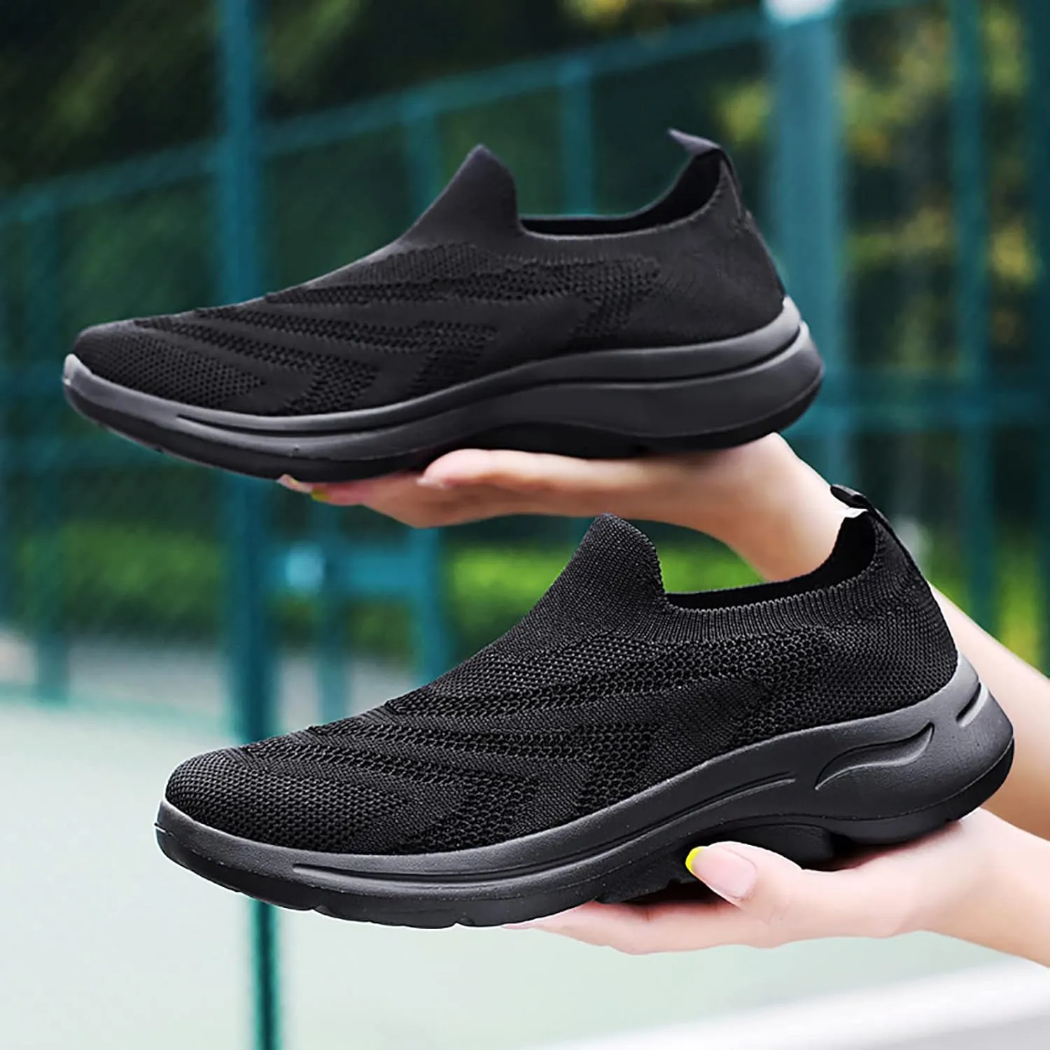 SBGMoSJ Womens Walking Shoes Slip On Comfy Shoes for Women Walking Black Gym Shoes Women Slip Ons Glitter Wedge Sneakers for Women Dressy Women Slip On Tennis Shoes Size 10