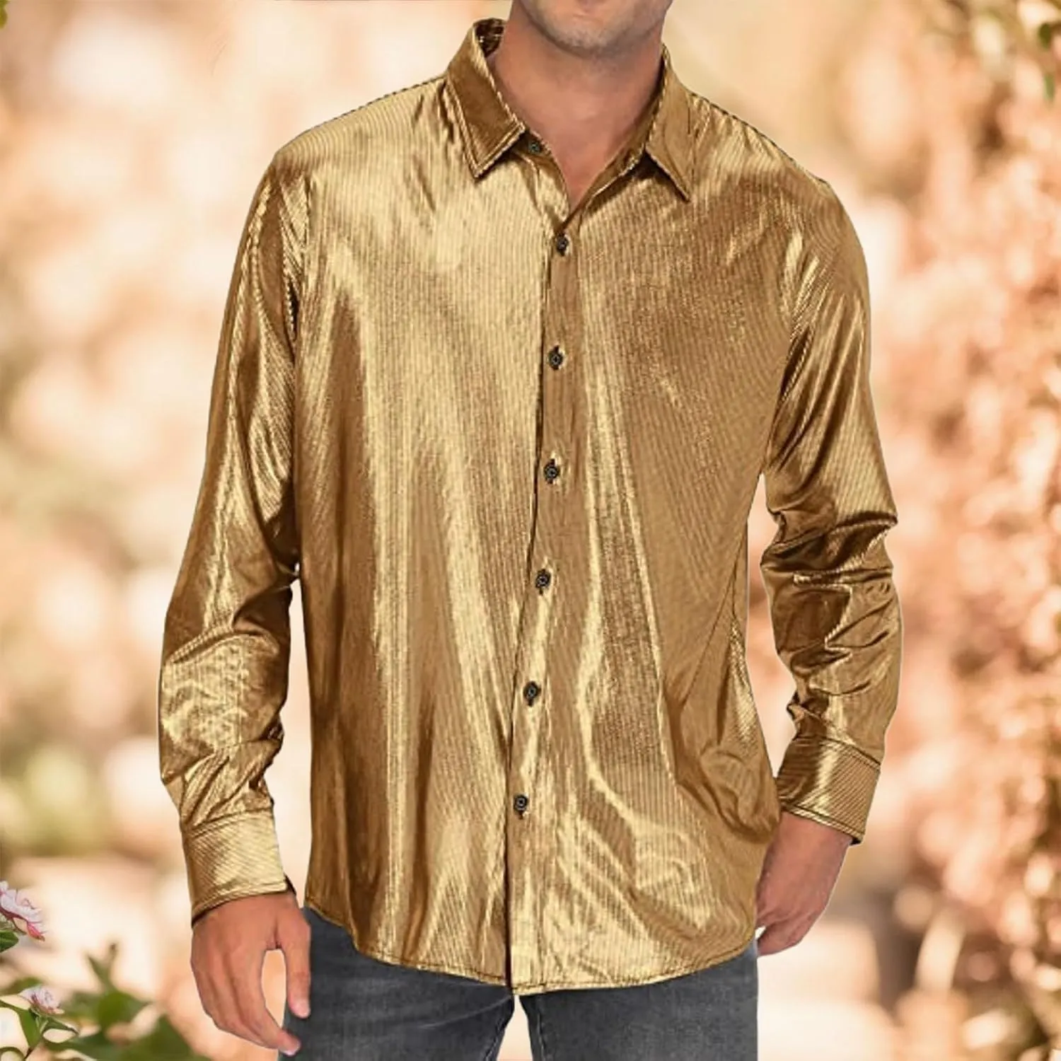Sequin Shirts for Men Casual Button Down Glitter Mardi Gras Dress Shirt Loose Fit Long Sleeve Lightweight Lapel Blouse