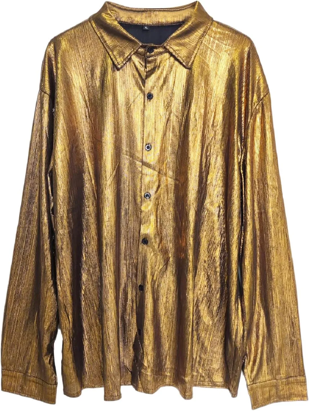 Sequin Shirts for Men Casual Button Down Glitter Mardi Gras Dress Shirt Loose Fit Long Sleeve Lightweight Lapel Blouse