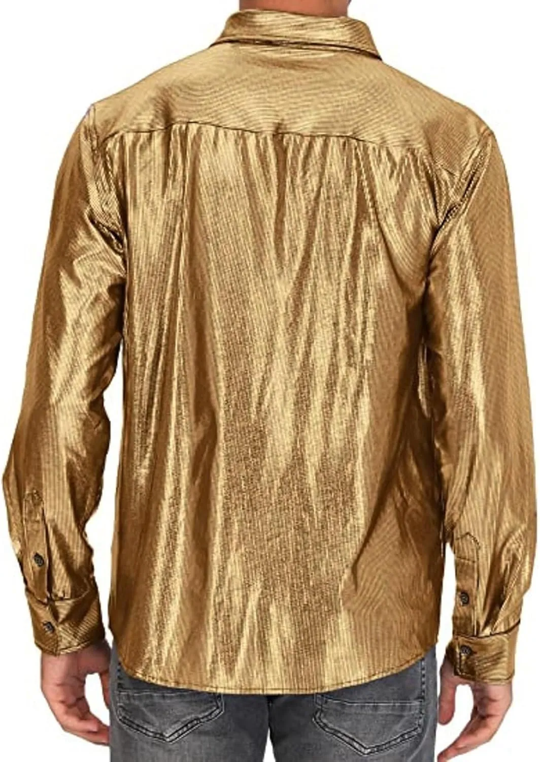 Sequin Shirts for Men Casual Button Down Glitter Mardi Gras Dress Shirt Loose Fit Long Sleeve Lightweight Lapel Blouse
