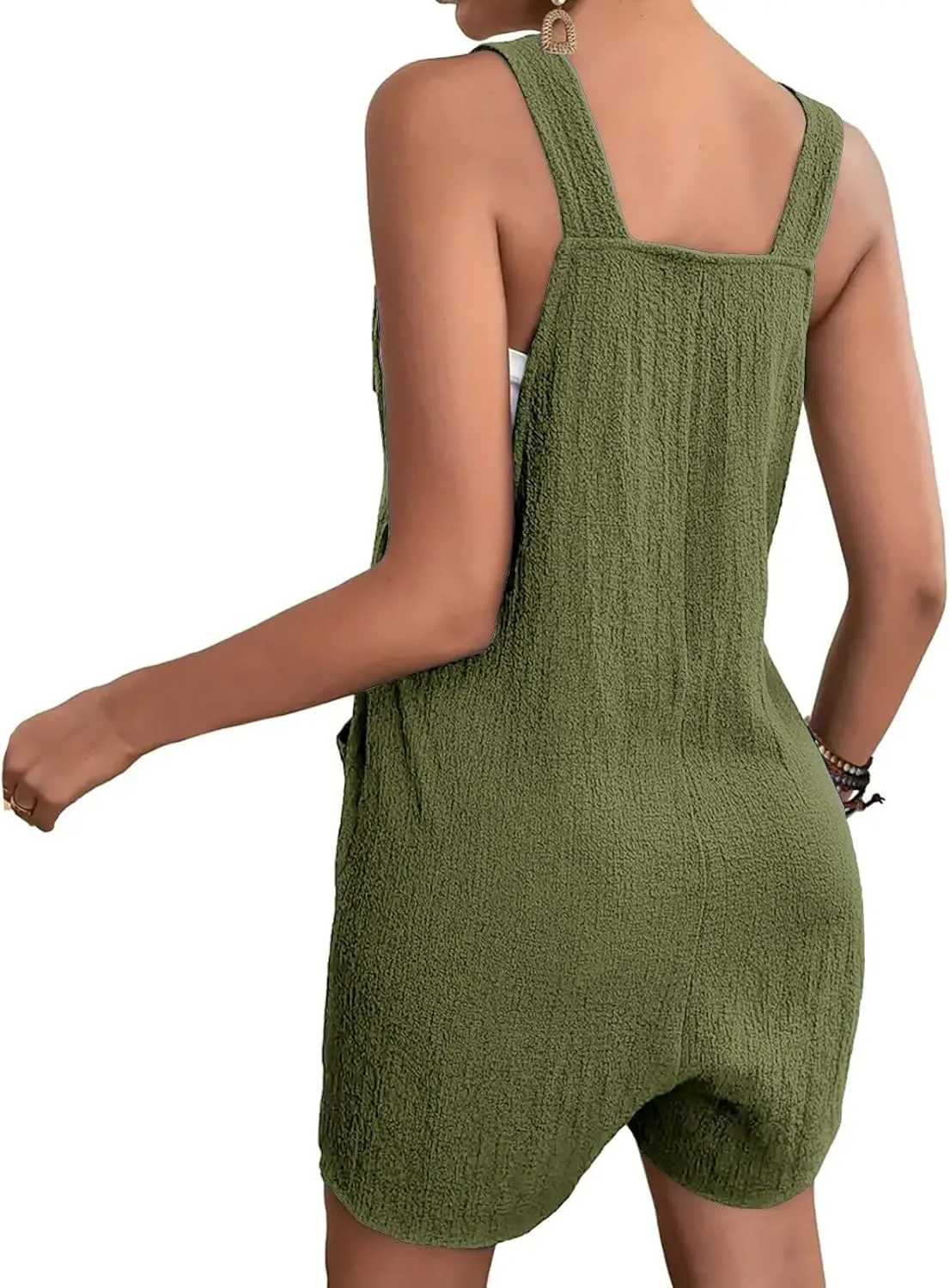 SHAOBGE Women's Button Down Jumpsuits Lace Up Solid Color Rompers Suspender Shorts Overalls Casual Outfit with Pockets