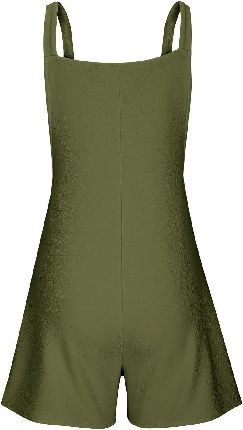 SHAOBGE Women's Button Down Jumpsuits Lace Up Solid Color Rompers Suspender Shorts Overalls Casual Outfit with Pockets