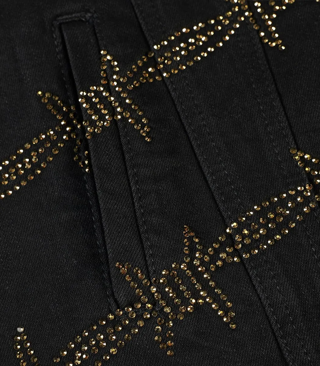 SHION7 Men's Denim Jacket, Slim Fit Streetwear Jean Jackets For Men, Fashionable Embellished Rhinestone Jeans Coat
