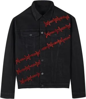 SHION7 Men's Denim Jacket, Slim Fit Streetwear Jean Jackets For Men, Fashionable Embellished Rhinestone Jeans Coat