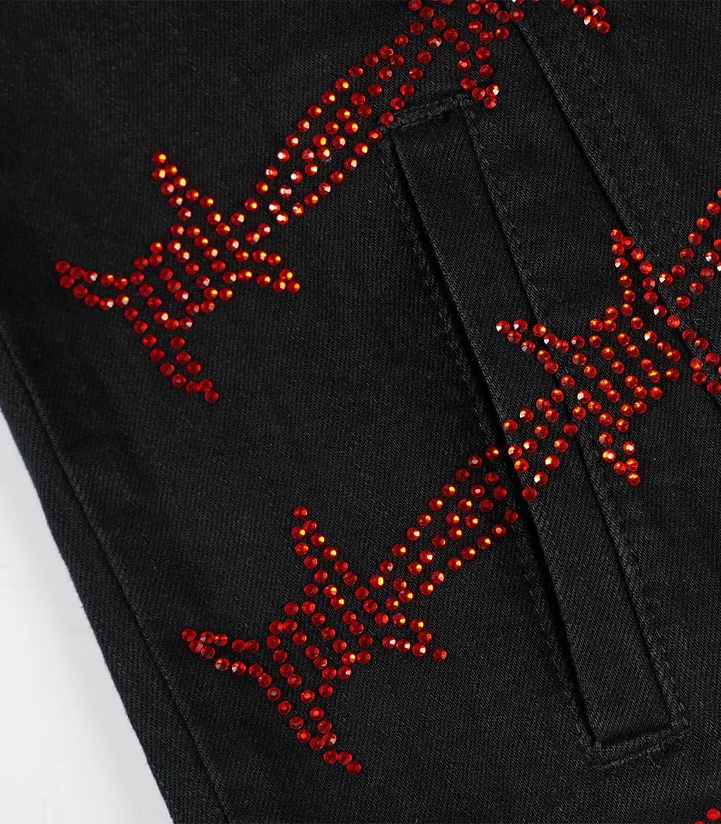 SHION7 Men's Denim Jacket, Slim Fit Streetwear Jean Jackets For Men, Fashionable Embellished Rhinestone Jeans Coat