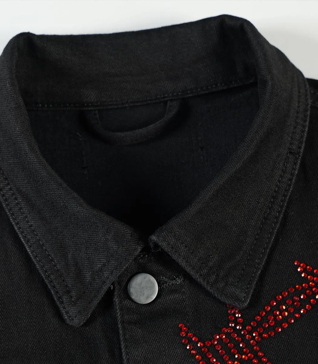 SHION7 Men's Denim Jacket, Slim Fit Streetwear Jean Jackets For Men, Fashionable Embellished Rhinestone Jeans Coat