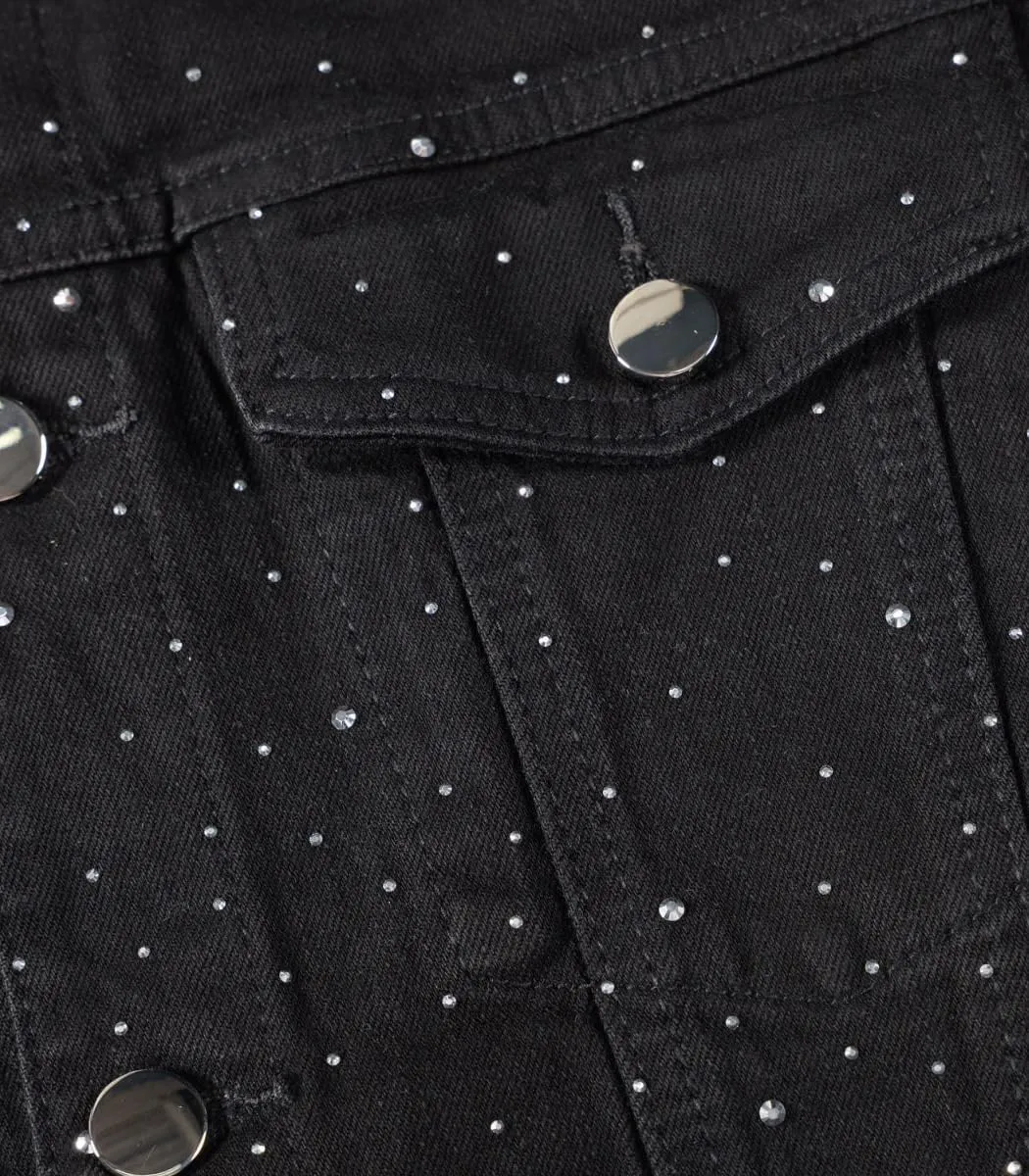 SHION7 Men's Denim Jacket, Slim Fit Streetwear Jean Jackets For Men, Fashionable Embellished Rhinestone Jeans Coat