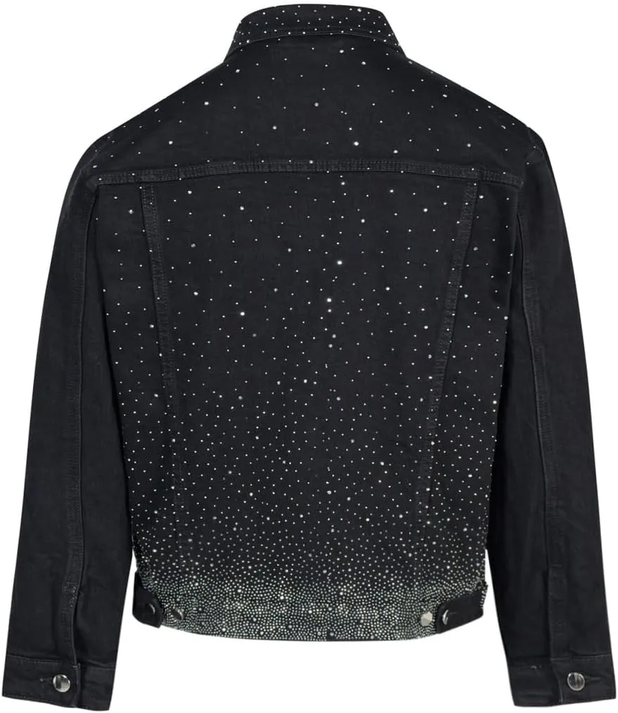 SHION7 Men's Denim Jacket, Slim Fit Streetwear Jean Jackets For Men, Fashionable Embellished Rhinestone Jeans Coat