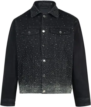 SHION7 Men's Denim Jacket, Slim Fit Streetwear Jean Jackets For Men, Fashionable Embellished Rhinestone Jeans Coat