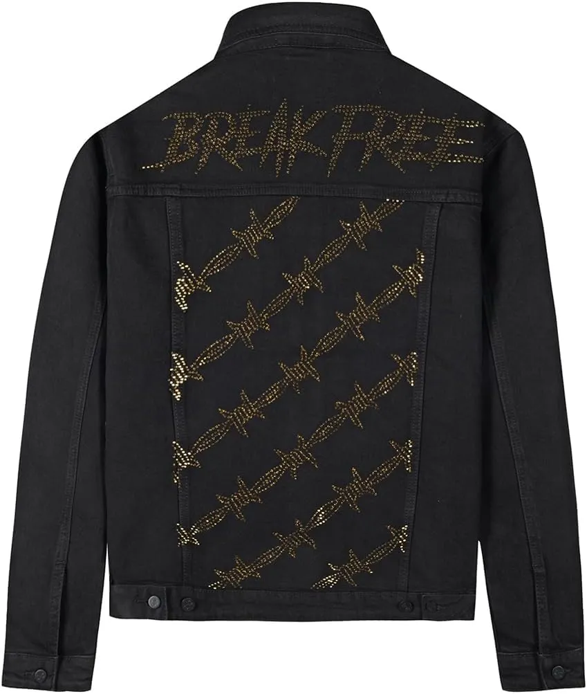 SHION7 Men's Denim Jacket, Slim Fit Streetwear Jean Jackets For Men, Fashionable Embellished Rhinestone Jeans Coat