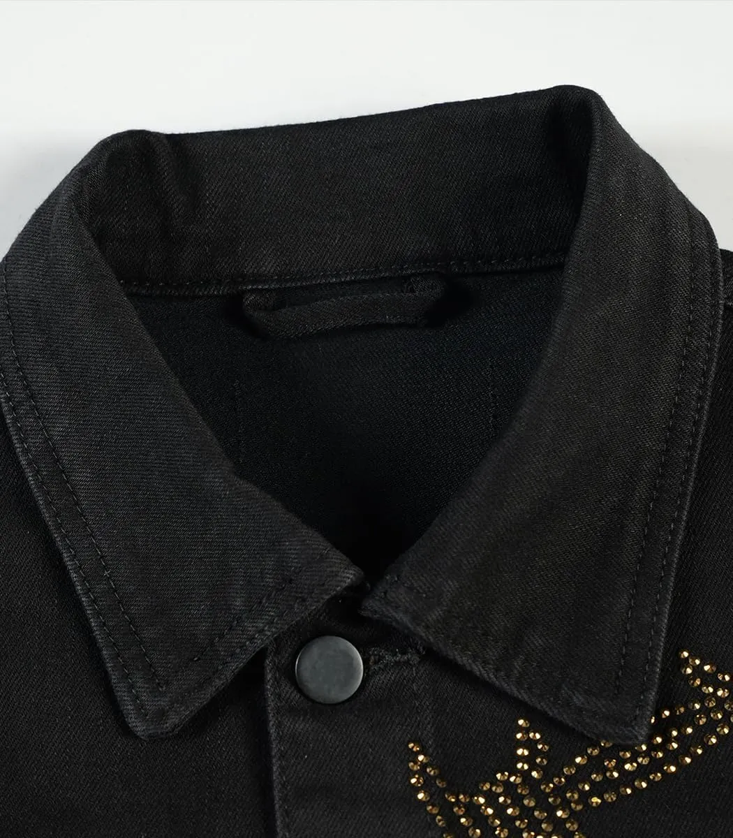 SHION7 Men's Denim Jacket, Slim Fit Streetwear Jean Jackets For Men, Fashionable Embellished Rhinestone Jeans Coat