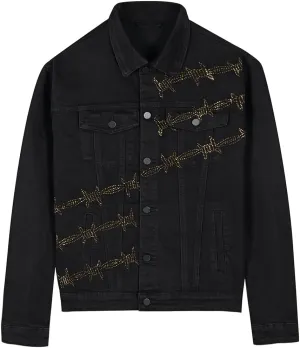 SHION7 Men's Denim Jacket, Slim Fit Streetwear Jean Jackets For Men, Fashionable Embellished Rhinestone Jeans Coat