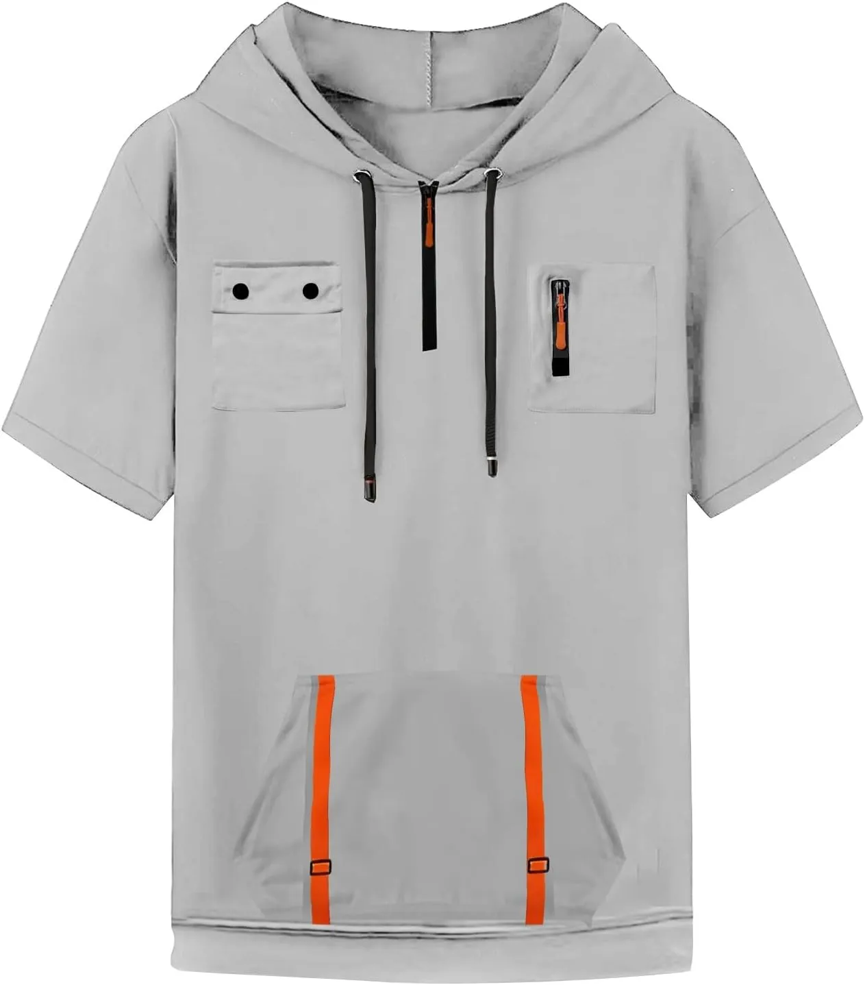 Short Sleeve Hoodie For Men Tactical Street Gym Lightweight Hooded Sweatshirt Drawstring Pullover Workout Tops