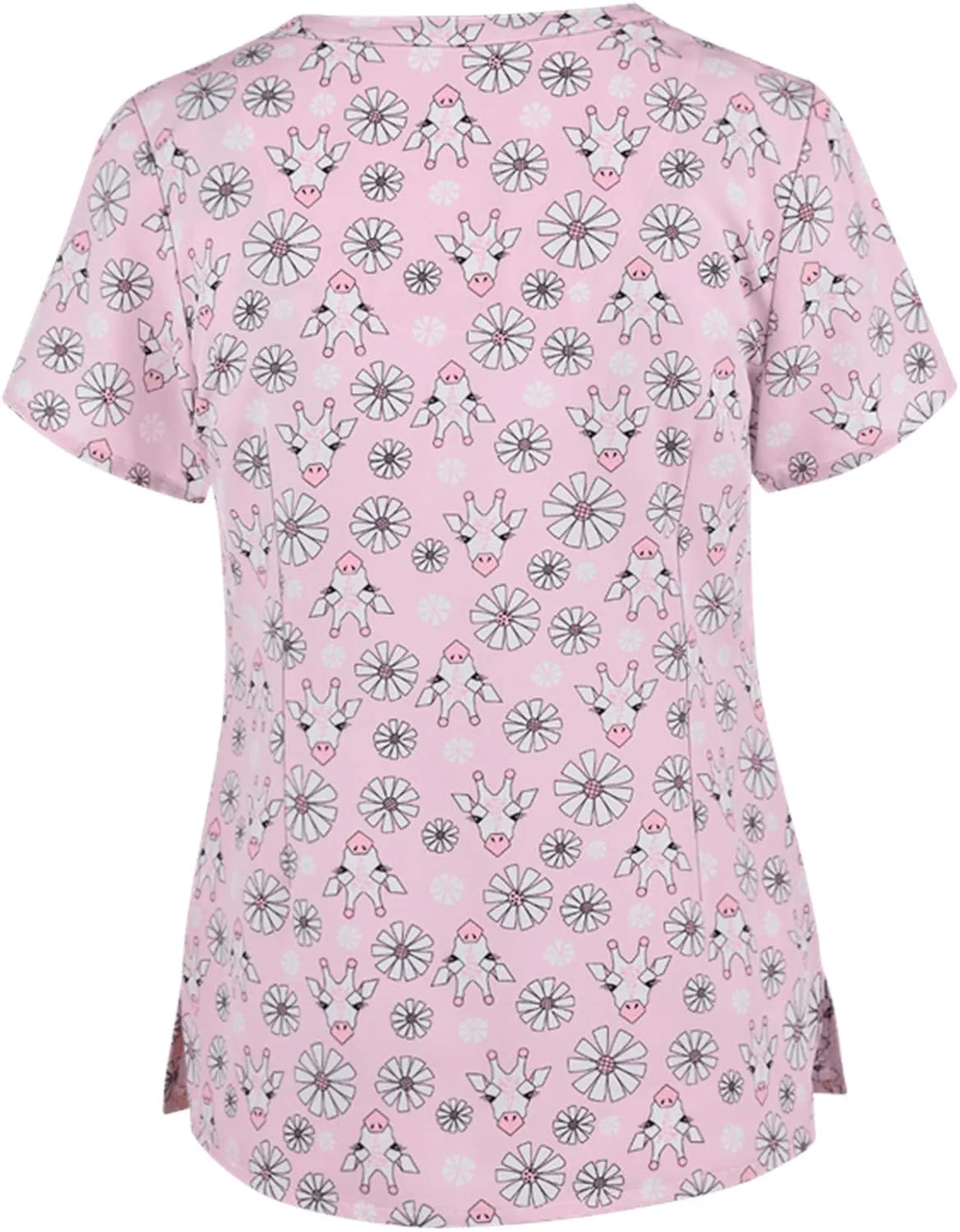 Short Sleeve Tops for Ladies Fall Summer Vneck Print Loose Fit Work Scrub Kawaii Tops Blouses Shirts Women 2025