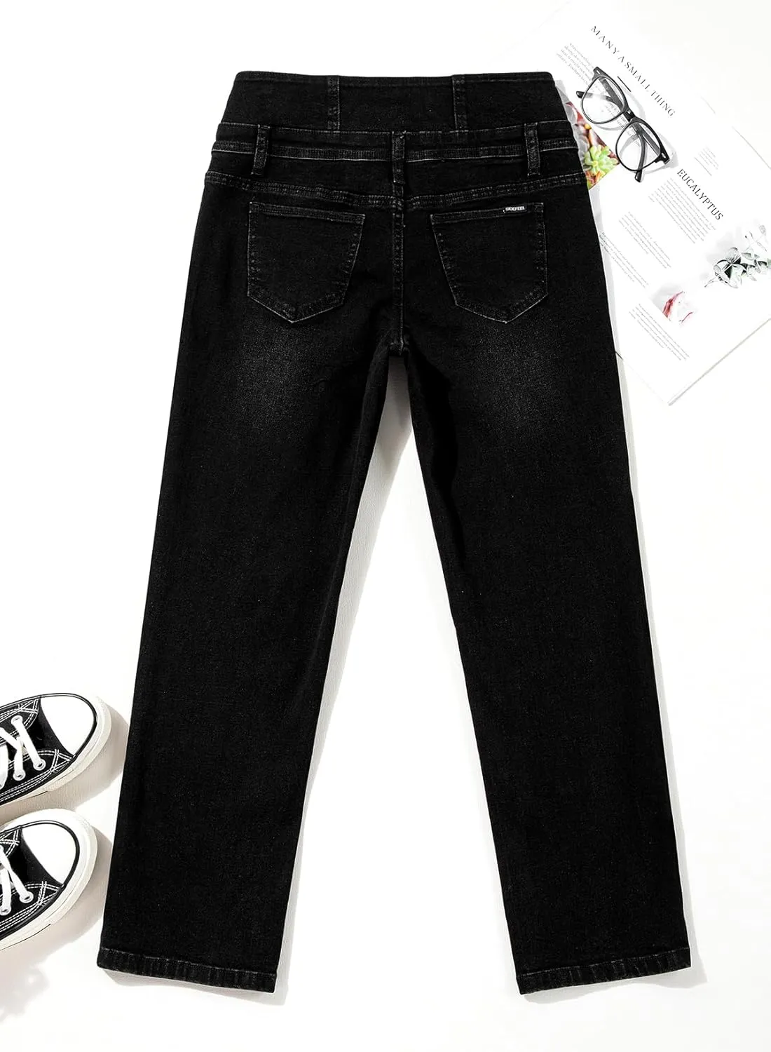 Sidefeel Women's High Waisted Tummy Control Jeans Strechy Trendy Button Up Ankle Zimbaplatinum Denim Pants