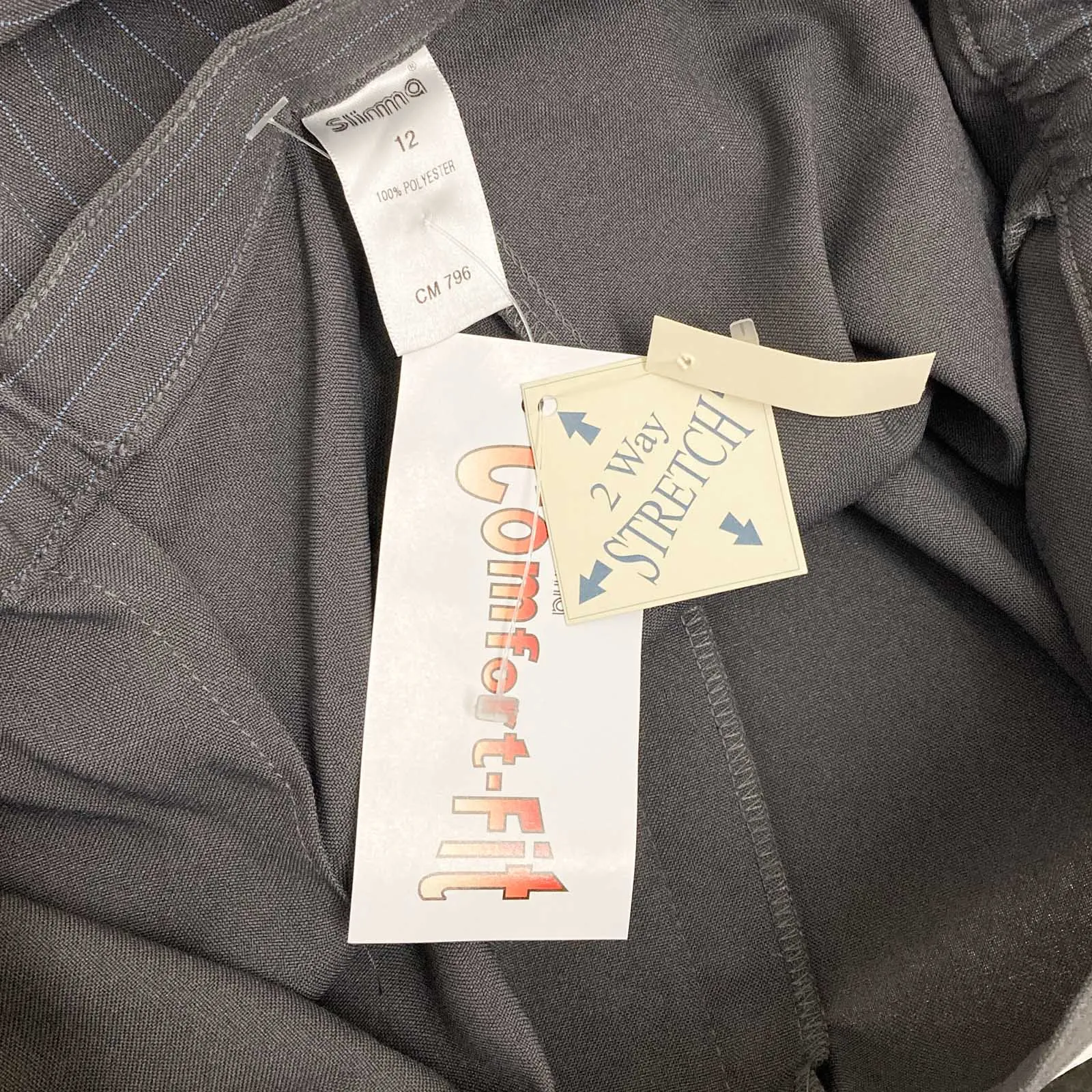 Slimma Pinstripe Trousers UK 12 Grey Tailored Comfort Fit