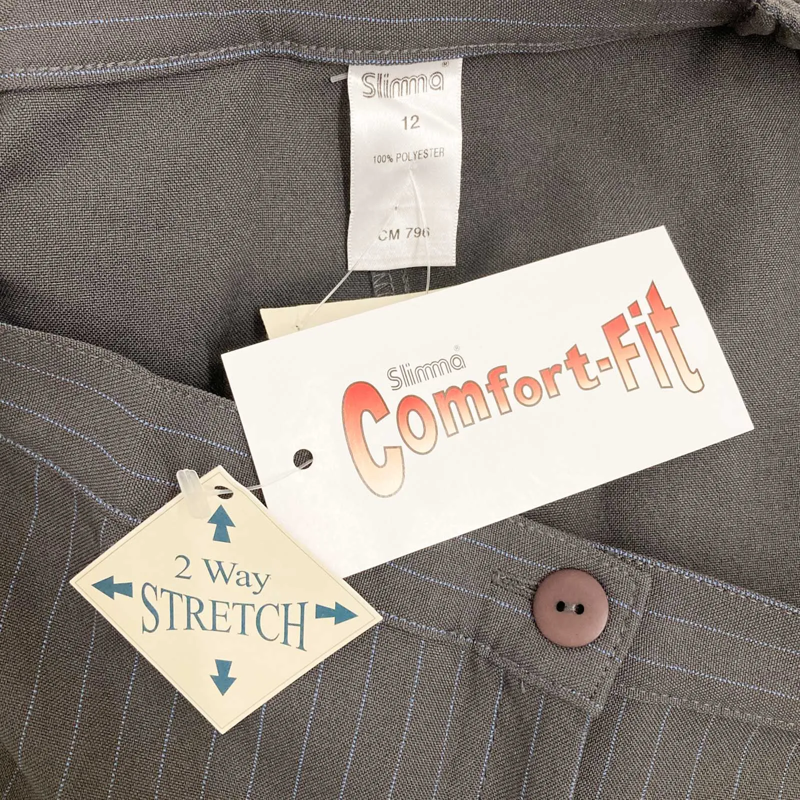 Slimma Trousers UK 12 Grey Pinstripe Tailored Comfort-Fit