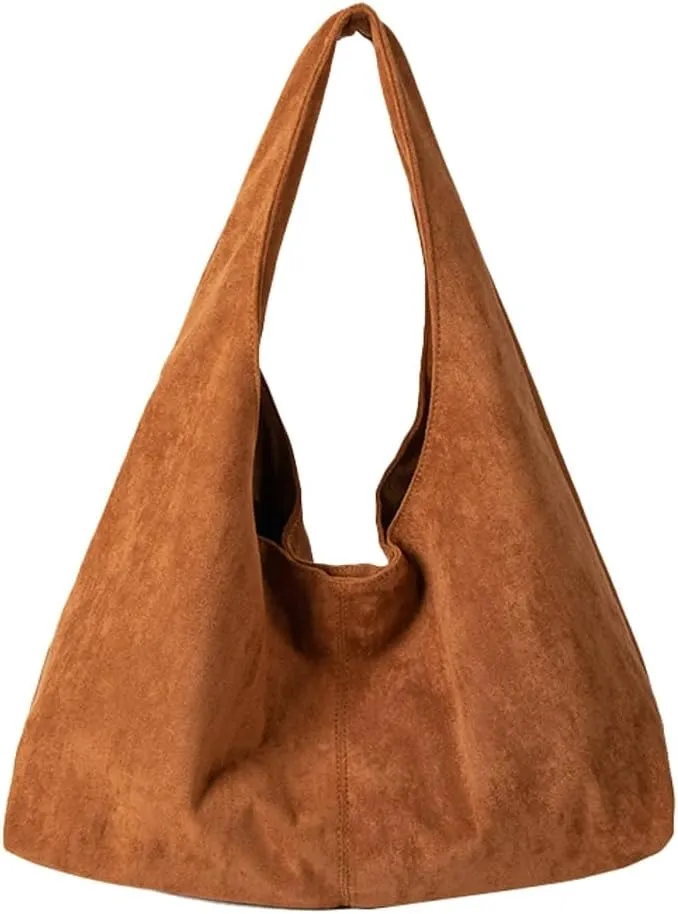 Slouchy Hobo Bags for Women Soft Foldable Shoulder Bag Crossbody Purse Suede Tote Bag Top-handle Suede Handbags