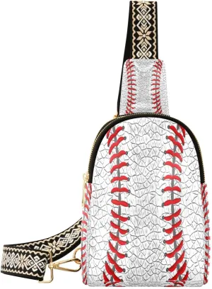 Small Sling Bag Fanny Packs Crossbody Bags for Women Baseball Red Stitching Leather Fashion Chest Bag Belt Bag for Women for Travel Sports Running Hiking