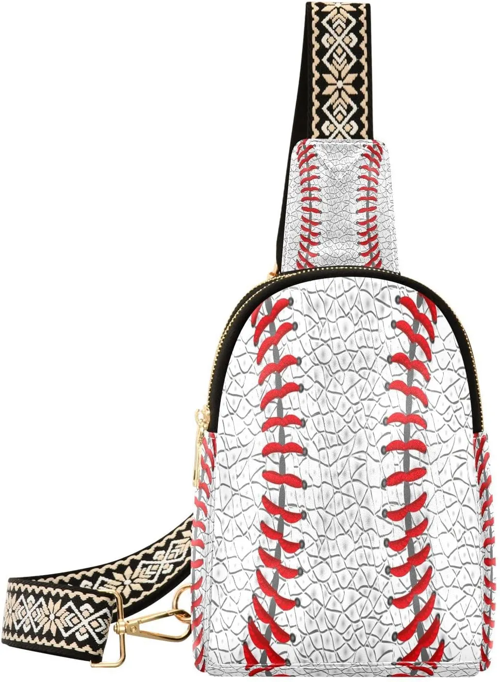 Small Sling Bag Fanny Packs Crossbody Bags for Women Baseball Red Stitching Leather Fashion Chest Bag Belt Bag for Women for Travel Sports Running Hiking