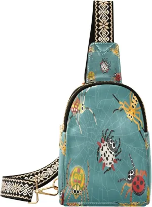 Small Sling Bag Fanny Packs Crossbody Bags for Women Cartoon Insect Spider Leather Fashion Chest Bag Belt Bag for Women for Travel Sports Running Hiking