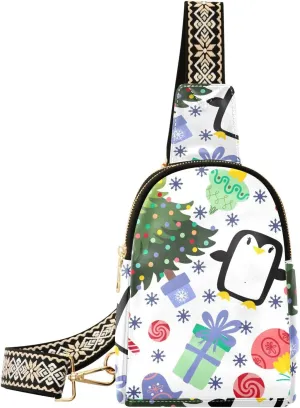 Small Sling Bag Fanny Packs Crossbody Bags for Women Christmas Cartoon Animals Leather Fashion Chest Bag Belt Bag for Women for Travel Sports Running Hiking