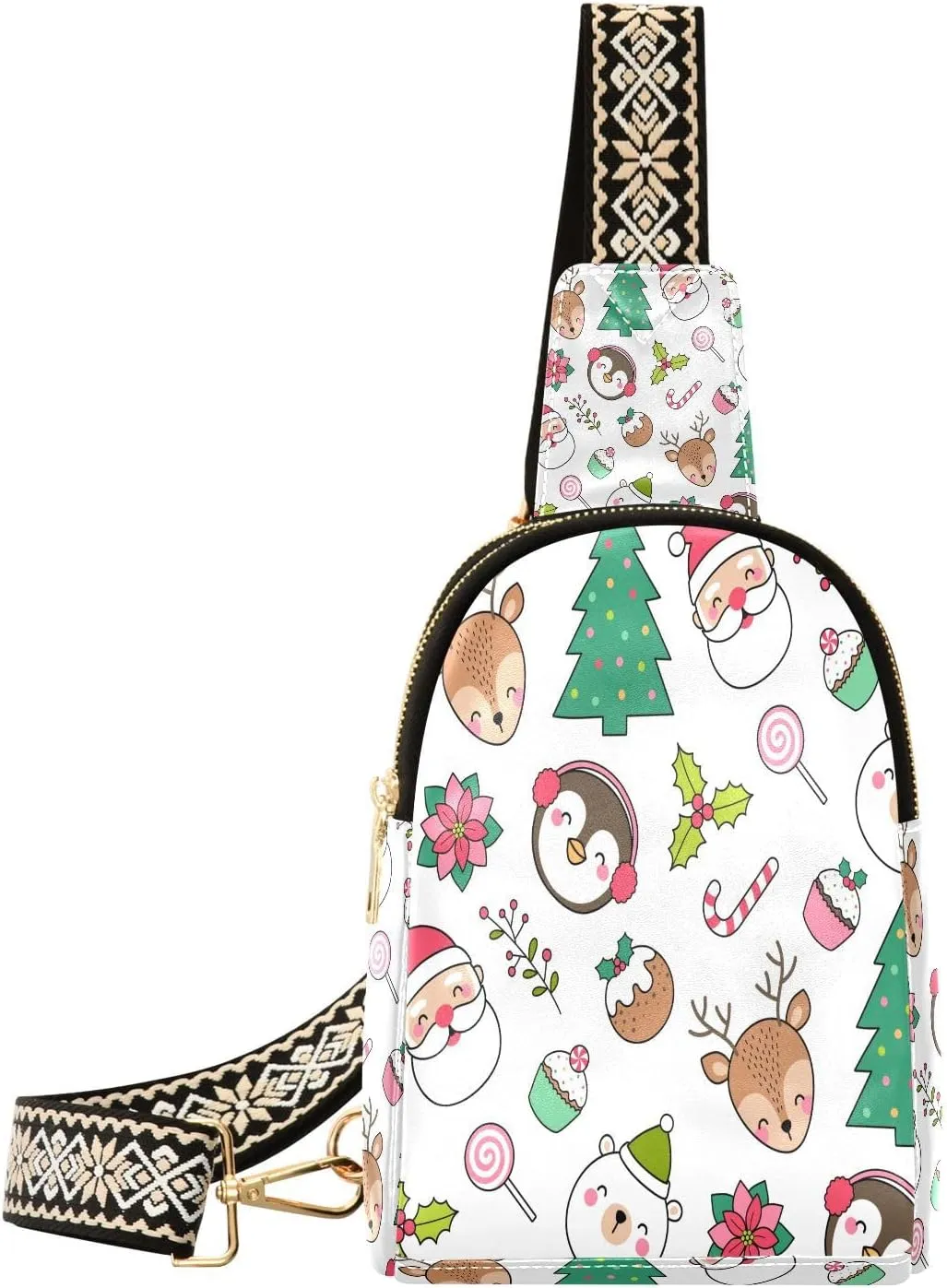 Small Sling Bag Fanny Packs Crossbody Bags for Women Christmas Character Leather Fashion Chest Bag Belt Bag for Women for Travel Sports Running Hiking