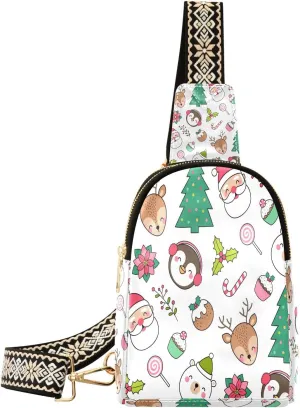 Small Sling Bag Fanny Packs Crossbody Bags for Women Christmas Character Leather Fashion Chest Bag Belt Bag for Women for Travel Sports Running Hiking