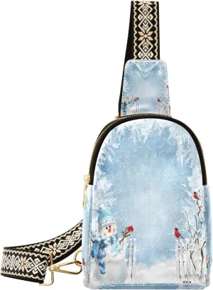 Small Sling Bag Fanny Packs Crossbody Bags for Women Christmas Snowman Leather Fashion Chest Bag Belt Bag for Women for Travel Sports Running Hiking