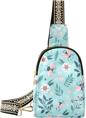 Small Sling Bag Fanny Packs Crossbody Bags for Women Colorful Pattern with Insects Leather Fashion Chest Bag Belt Bag for Women for Travel Sports Running Hiking