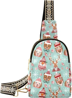 Small Sling Bag Fanny Packs Crossbody Bags for Women Cute Winter Animals Leather Fashion Chest Bag Belt Bag for Women for Travel Sports Running Hiking