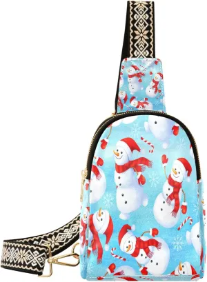 Small Sling Bag Fanny Packs Crossbody Bags for Women Funny Snowman Leather Fashion Chest Bag Belt Bag for Women for Travel Sports Running Hiking