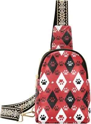 Small Sling Bag Fanny Packs Crossbody Bags for Women Plaid Red Paw Prints Leather Fashion Chest Bag Belt Bag for Women for Travel Sports Running Hiking