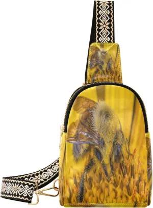 Small Sling Bag Fanny Packs Crossbody Bags for Women Sunflower Bumblebee Leather Fashion Chest Bag Belt Bag for Women for Travel Sports Running Hiking