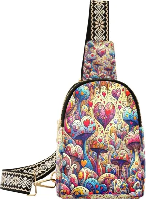 Small Sling Bag Fanny Packs Crossbody Bags for Women Valentines Day Heart Cartoon Leather Fashion Chest Bag Belt Bag for Women for Travel Sports Running Hiking