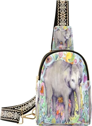 Small Sling Bag Fanny Packs Crossbody Bags for Women Watercolor Elephant Leather Fashion Chest Bag Belt Bag for Women for Travel Sports Running Hiking