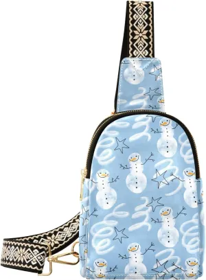 Small Sling Bag Fanny Packs Crossbody Bags for Women White Snowman Leather Fashion Chest Bag Belt Bag for Women for Travel Sports Running Hiking