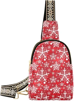 Small Sling Bag Fanny Packs Crossbody Bags for Women Winter Snowflakes Leather Fashion Chest Bag Belt Bag for Women for Travel Sports Running Hiking