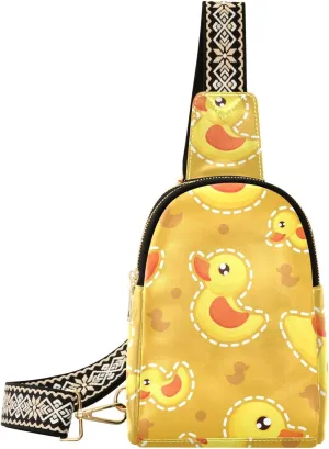 Small Sling Bag Fanny Packs Crossbody Bags for Women Yellow Rubber Duck Leather Fashion Chest Bag Belt Bag for Women for Travel Sports Running Hiking
