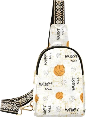 Small Sling Bag for Women Basketball Print for Textiles PC Leather Fanny Pack Crossbody Colorful Color Fashion Waist Packs Chest Bag for Travel Sports Running Hiking