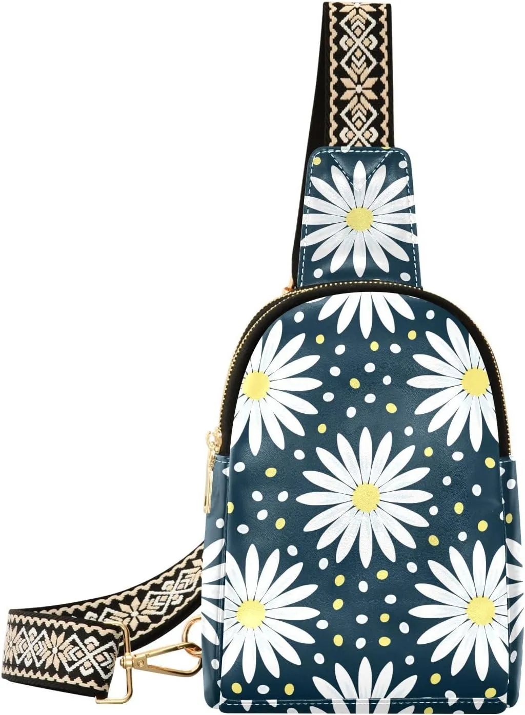 Small Sling Bag for Women Bright Colorful Daisy Flowers PC Leather Fanny Pack Crossbody Fashion Waist Packs Chest Bag for Travel Sports Running Hiking