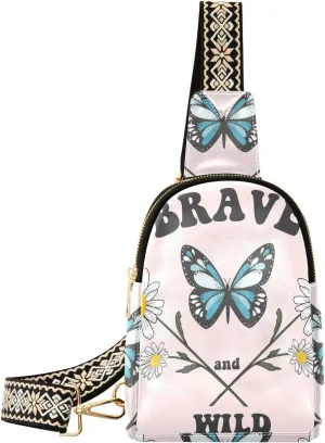 Small Sling Bag for Women Butterfly Daisy Spring PC Leather Fanny Pack Crossbody Brave and Wild Floral Fashion Waist Packs Chest Bag for Travel Sports Running Hiking