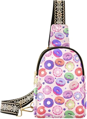 Small Sling Bag for Women Colorful Geometric Donut PC Leather Fanny Pack Crossbody Fashion Waist Packs Chest Bag for Travel Sports Running Hiking