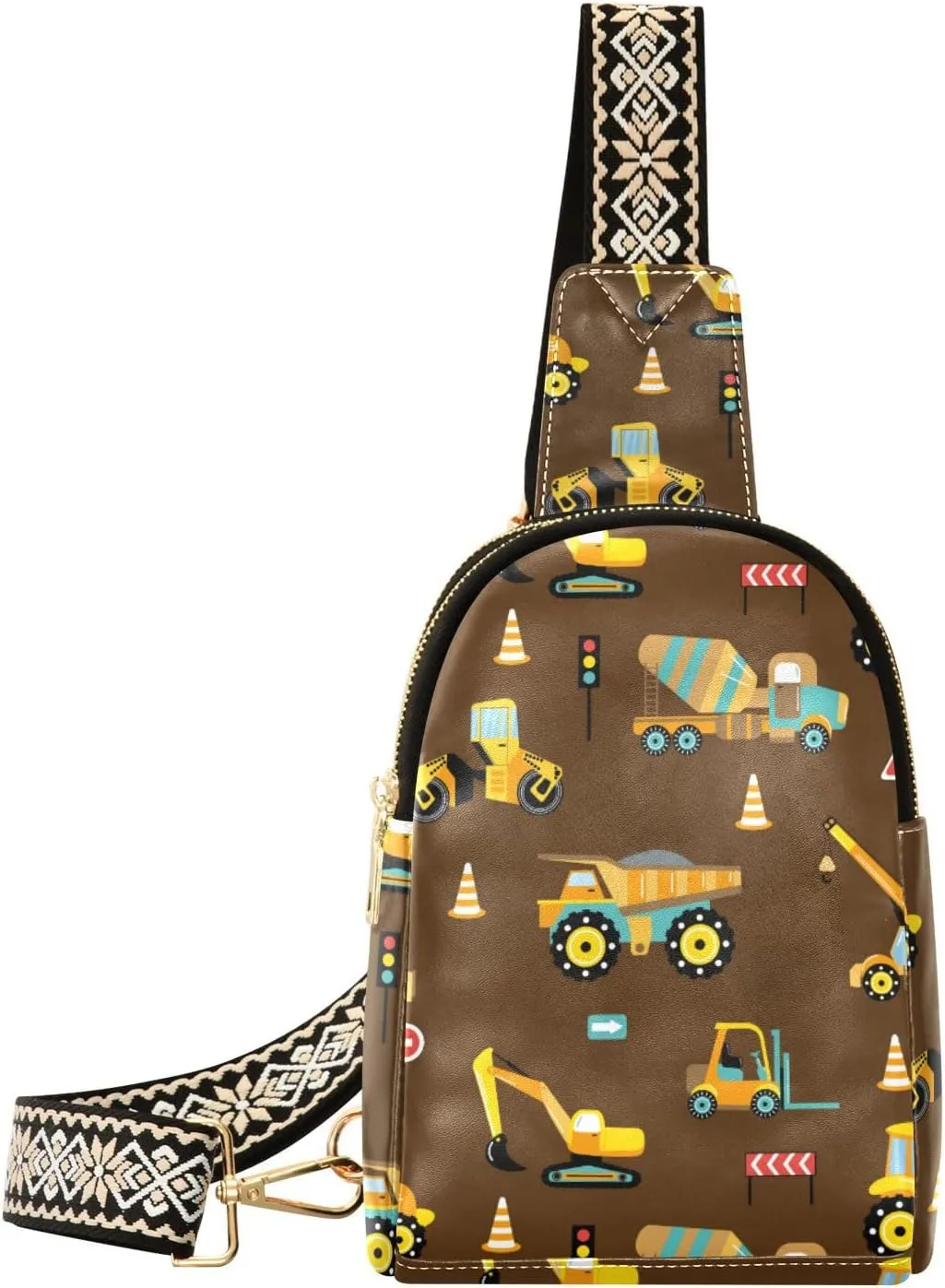 Small Sling Bag for Women Construction Machinery PC Leather Fanny Pack Crossbody Fashion Waist Packs Chest Bag for Travel Sports Running Hiking