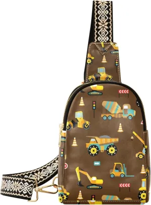 Small Sling Bag for Women Construction Machinery PC Leather Fanny Pack Crossbody Fashion Waist Packs Chest Bag for Travel Sports Running Hiking
