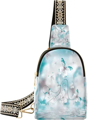 Small Sling Bag for Women Fairy Butterfly PC Leather Fanny Pack Crossbody Irises Flowers Fashion Waist Packs Chest Bag for Travel Sports Running Hiking