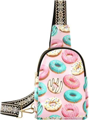 Small Sling Bag for Women Glazed Donuts PC Leather Fanny Pack Crossbody Fashion Waist Packs Chest Bag for Travel Sports Running Hiking
