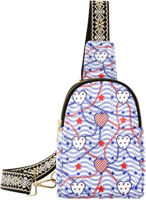 Small Sling Bag for Women Heart Seamless Pattern PC Leather Fanny Pack Crossbody Fashion Waist Packs Chest Bag for Travel Sports Running Hiking