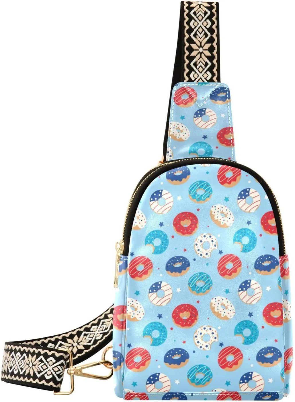 Small Sling Bag for Women Patriotic Donuts PC Leather Fanny Pack Crossbody Fashion Waist Packs Chest Bag for Travel Sports Running Hiking