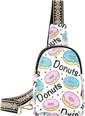 Small Sling Bag for Women Pink Blue Donuts PC Leather Fanny Pack Crossbody Sweet Food Fashion Waist Packs Chest Bag for Travel Sports Running Hiking